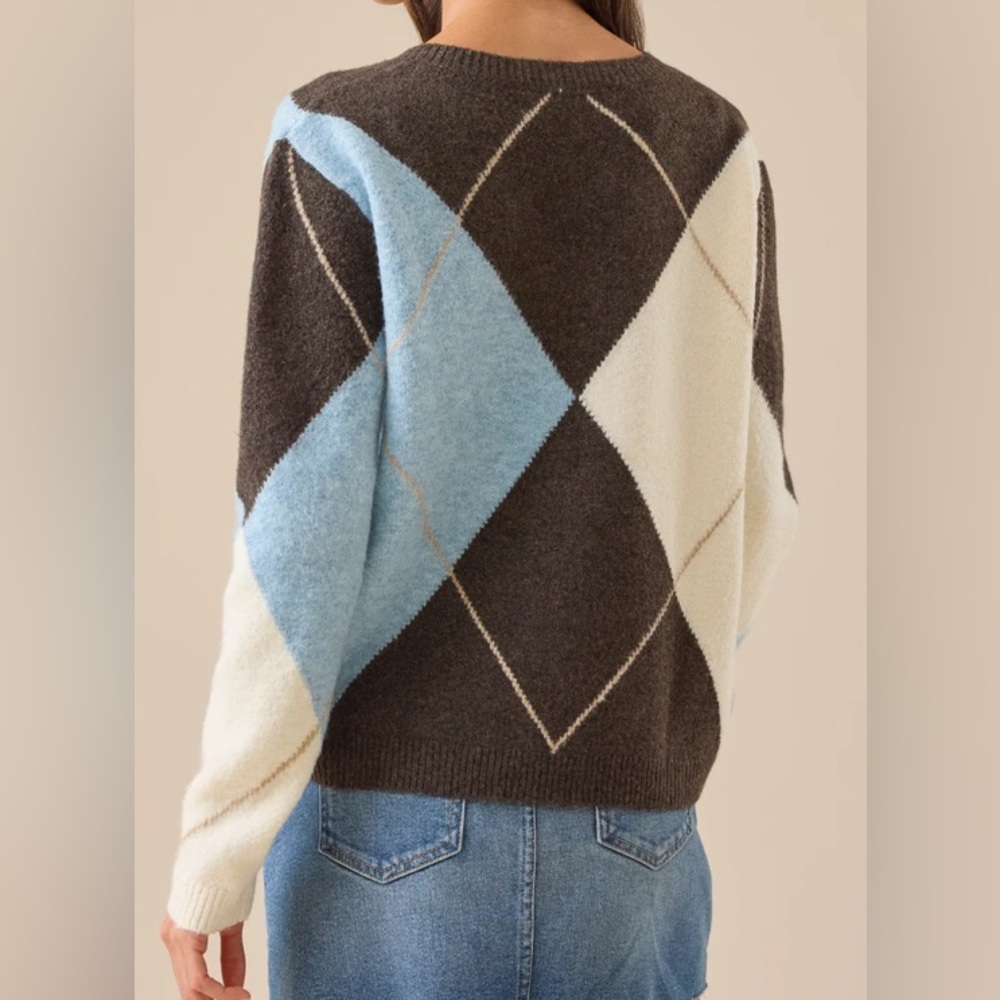 Altar’d State Argyle Multi Patterned Sweater - Br… - image 4
